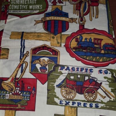 Vintage cotton fabric train Railroad boat stagehorse JCPenny’s NWT