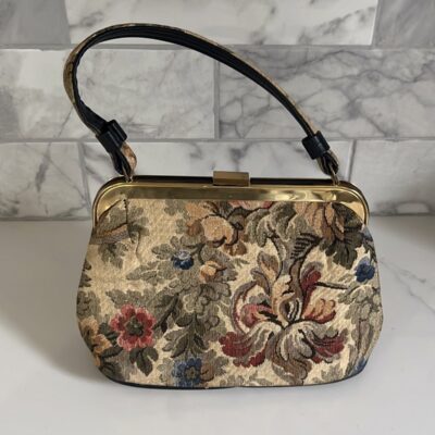 Vintage purse 1950s floral tapestry handbag