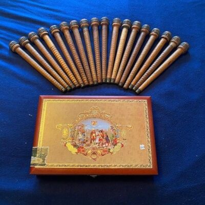 vintage spindles wood textile lot of 18 1930s area with beautiful cigar box free