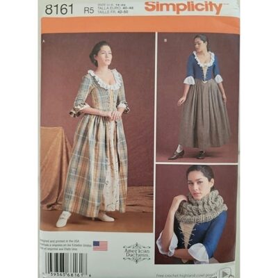 Simplicity 8161 Costume Pattern 18th Century Gown Size 14 16 18 20 22 24 Uncut