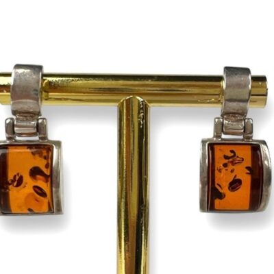 Sterling Silver & Amber Drop Earrings