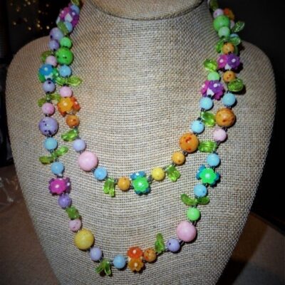 VTG Long 34″ Inch Midcentury Plastic Multi-Colored Fruit Blossom Salad Necklace