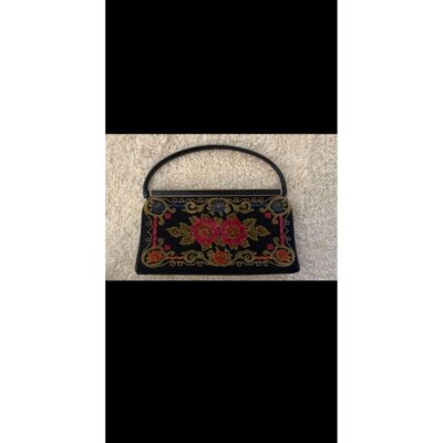 Vintage Needlepoint Embroidered Top Handle Bag