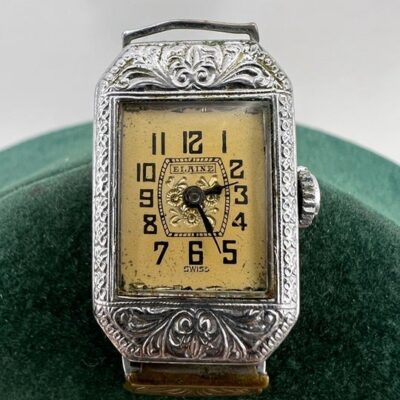 Antiq 1920s Art Deco 16mm Rolled Plate Elaine 6J Hinged Case Womens Windup Swiss