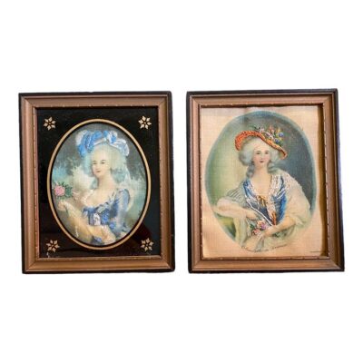 Hiawatha Marie Antoinette & Elisabeth of France Needle Paintings Framed, 1930s