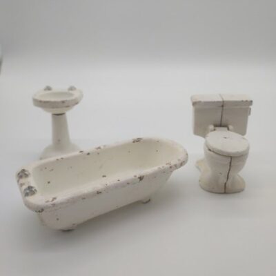 Cast Iron Three Piece Bathroom Set By John Wright Bathtub, Toilet Pedestal Sink