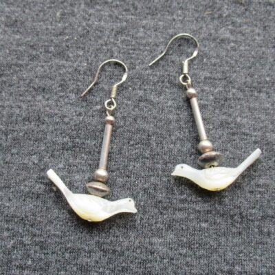 Southwest Silver and Shell Bird Earrings Vintage