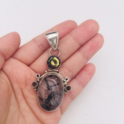 Sterling Rutilated Quartz Topaz Pendant