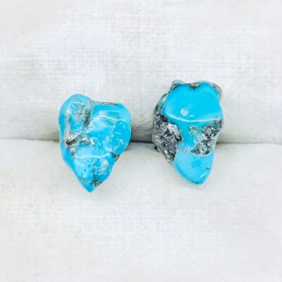 925 Sterling Silver Baroque Uncut Turquoise Rough Gemstone Post Stud Earrings