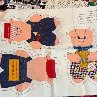 Vintage 3 little pigs doll pillow Panel Cut n sew