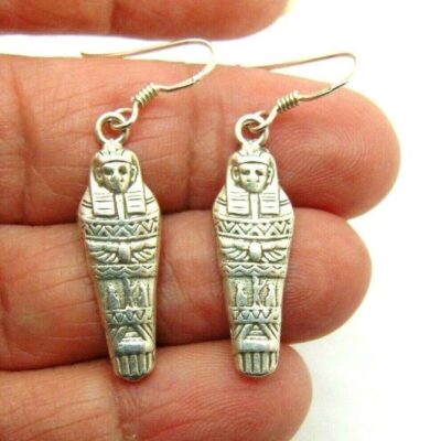 Mummy Sterling Silver Earrings 925 Egyptian Sarcophagus Vintage BeadRage