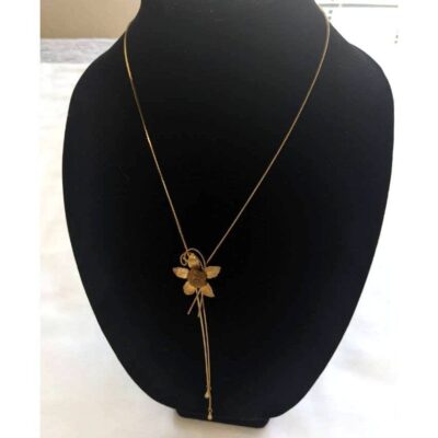 Vintage Gold Flower Slide Lariat Necklace Bolo Tie 29″ Long