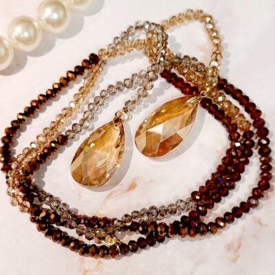 Vintage Champagne Austrian Crystal Shimmer Open Wrap Necklace