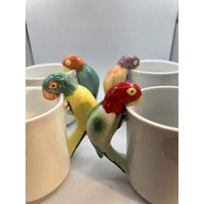 Vtg Pier 1 Imports Parrot Handle Mugs Set of 4 No Condition Issues NICE 4.25” T