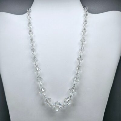 Art Deco Necklace 15″ Clear Faceted Crystal Beads Graduated Vintage Estate