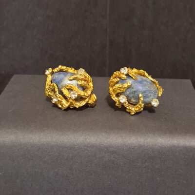 Vintage Vogue jewelry Blue Quartz and Gold plate clip-on earrings