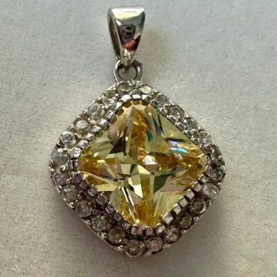 2  Ct Cushion Cut Simulated Yellow Sapphire Halo Pendant 925 Sterling Silver