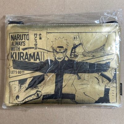 Naruto and Kurama Gold Color Pouch + Huge Poster Mat Sheet + Keychain