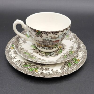 Franciscan The Brook Tea Cup Saucer And Plate Hand Engraved Pattern Pre-Owned