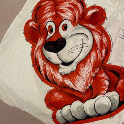 Vintage red lion doll pillow panel