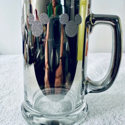 Vintage Disney Mickey Ears Chrome Mirrored Glass Mug Stein Glass 5.5″