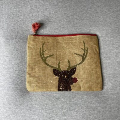 Mud Pie 12” x 10” Sequin Reindeer Clutch Pouch