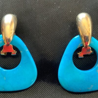 Turquoise and gold earrings with combination of clip and pierced backs