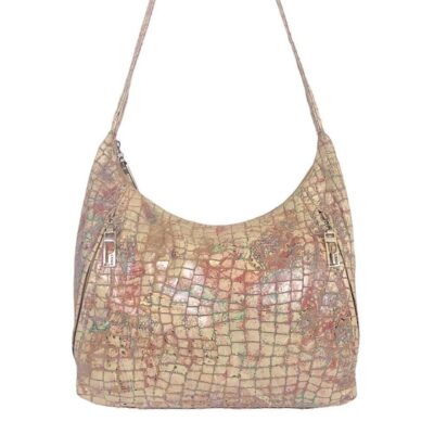 VINTAGE 90s Y2K Pinky Multicolor Marbled CrocEffect Leather Hobo Bag Psychedelic