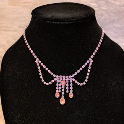 1950s Pink Rhinestone Choker Style Necklace