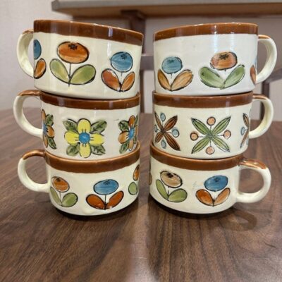 MCM Vintage High Fired Ceramic Soup Bowl or Mug Set of 6