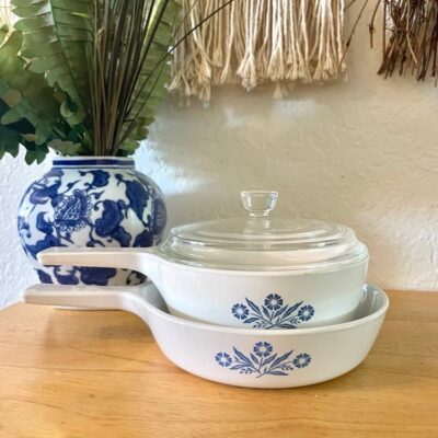 Vintage Rare Blue Corning Ware Cornflower Casseroles Pot Bowl 1 Lid Bundle Of 2