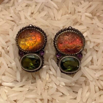 Vintage SS, Fire Opal, Peridot and Amethyst Earrings by Stephen Dweck