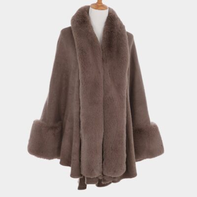 Fatty Faux Fur-Trim Cape Poncho