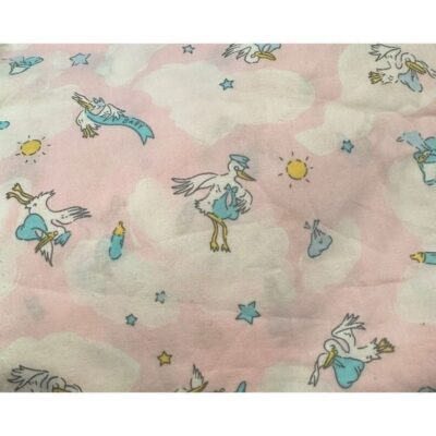 Fabric Baby Storks Pastels Pink beth ann bruske 2 Yards David Textiles Clouds