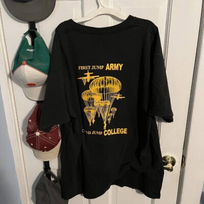 Vintage Army First Jump Second Jump College Military T-Shirt Sz XL AOP