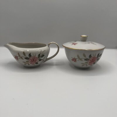 Vintage Contour China Picardy Creamer and Lidded Sugar Set Japan Sweet Rose