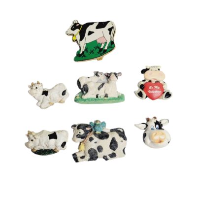 Cow Refrigerator Magnet 6 Piece Lot Ceramic Plastic Wood Vintage Mixed