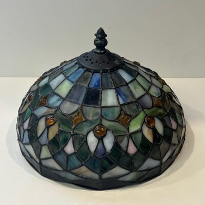 Vintage Tiffany Style Table Lamp Light Shade 10” Diameter Stained Glass Metal