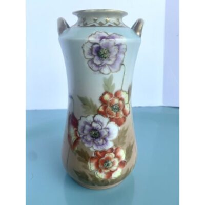 vintage IMPERIAL NIPPON VASE ~ delicate florals Red Purple Poppies Gold-painted