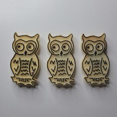 Vtg Owl Magnets Plastic Set of 3 Beige Brown 1970s Jail Bird Who Are You Eyes