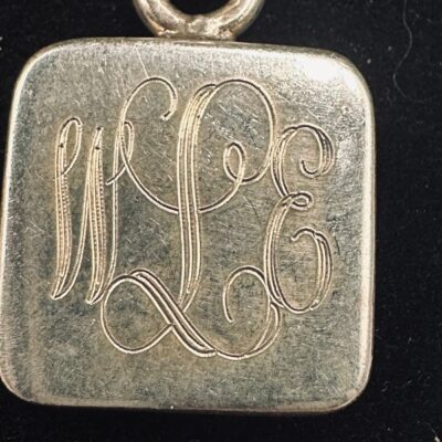 Vintage Sterling Monogram “WLE” Simple square Pendant