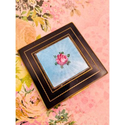 Vintage Guilloche Shields Compact With Hand-Painted Rose