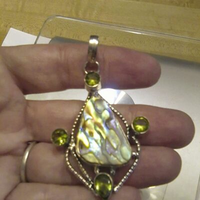 Sterling Silver Abalone Peridot .925 Necklace Pendant