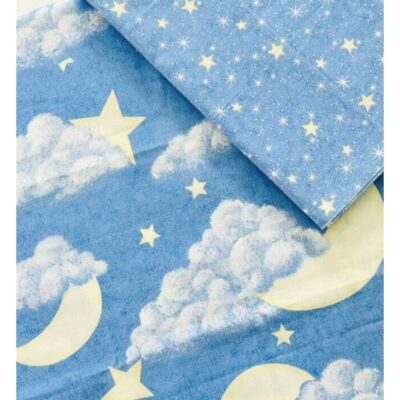 Vtg Baby Nursery Cotton Fabric Bundle Moon Stars Clouds Blue Lullaby