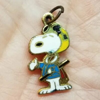 Rare United Peanuts Snoopy Red Baron Pilot Necklace Charm Pendant