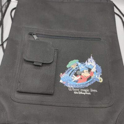 Vintage Walt Disney World Where Magic Lives Black Drawstring Backpack Bag Cinch