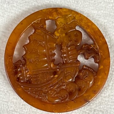 SAILING SHIP PENDANT Old Chinese HeTian NEPHRITE Jade #122