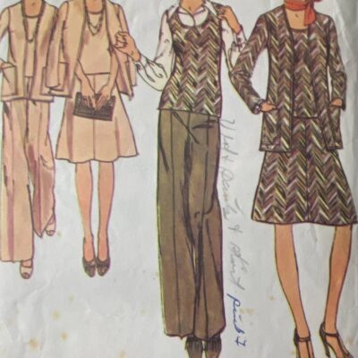 1974 Simplicity 6609 Misses Cardigan Top Skirt Pants 8 – 16 Wool Flannel Linen