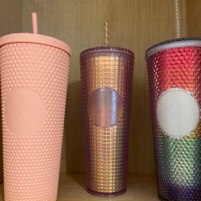 Starbucks 24 Oz Venti Cups Pink Matte Studded & Pink Disco Grid & Rainbow Pride