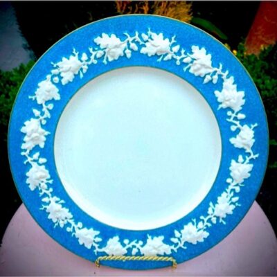 Antique English Queensware Plate Original Vintage Trentham Crescent Blue White